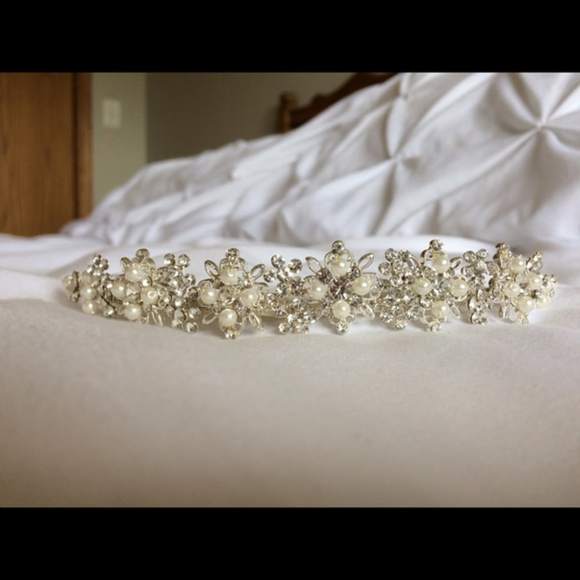David’s Bridal Tiara with crystals and pearls main image 4
